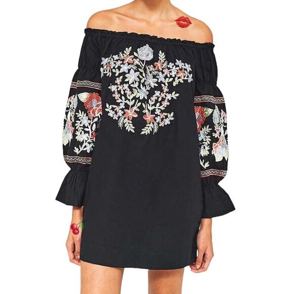 Free People Printed Strapless Mini Dress Fleur Du Jour Off Shoulder Embroidered - Picture 1 of 14